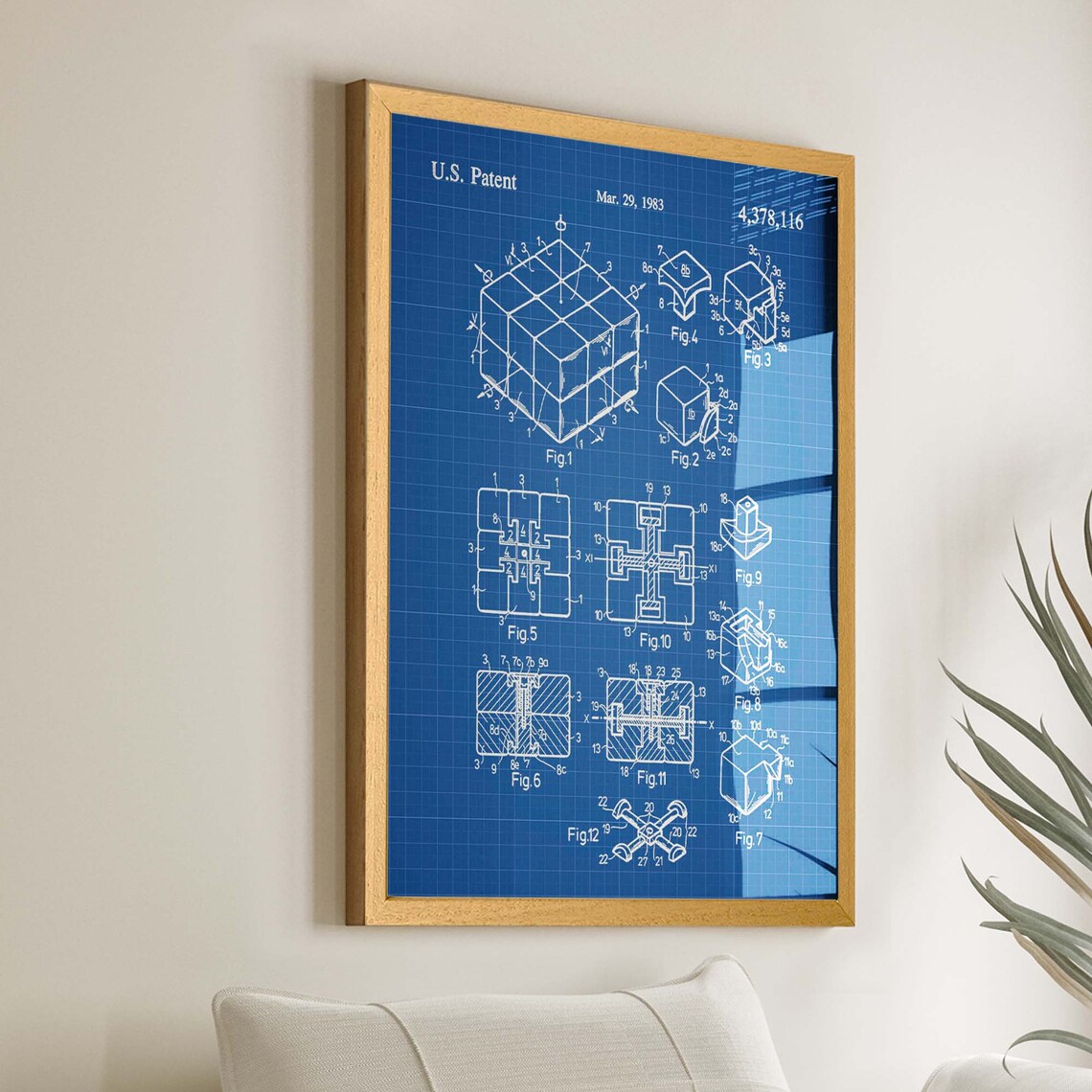 Rubik's Cube 1983 US Patent Technical Diagram Chalkboard Style Poster - Image 2