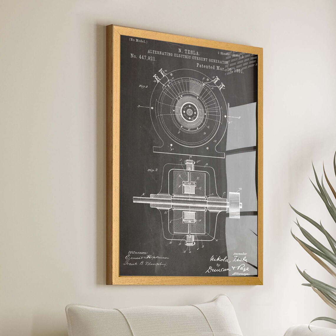 Tesla 1891 Patent Poster, Electric Enthusiast Wall Art