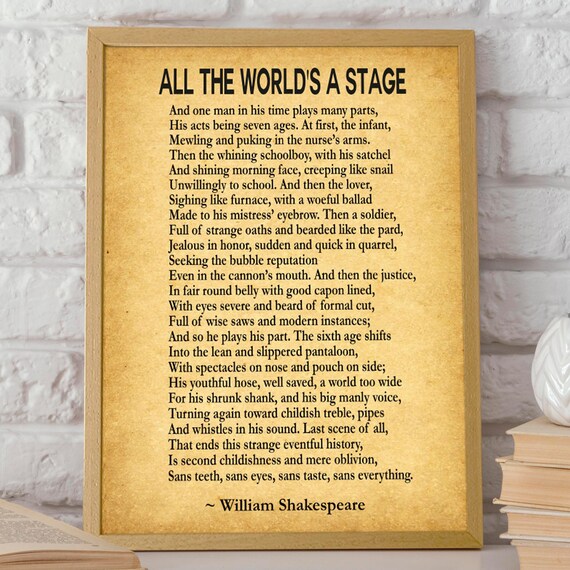 All The World's A Stage Shakespeare Seven Ages Classic Poem Poster