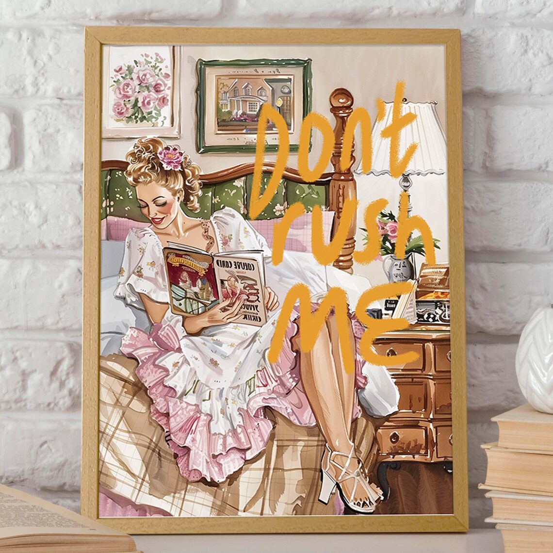Don't Rush Me Retro Reading Woman Feminine Bedroom Decor Art Print - Image 2