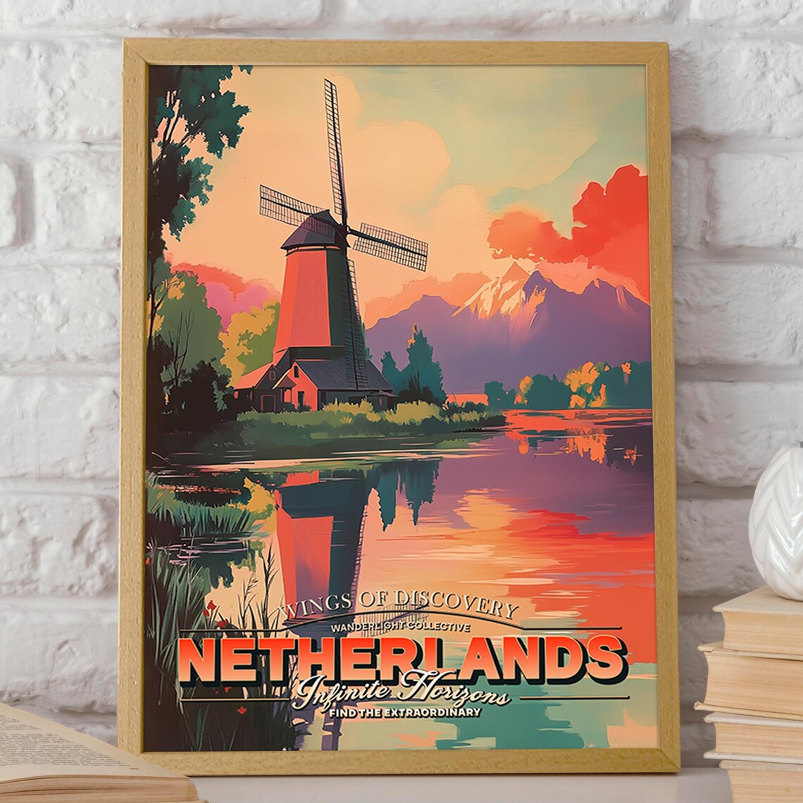 Netherlands Windmill Retro Travel Poster, Dutch Countryside - Image 2
