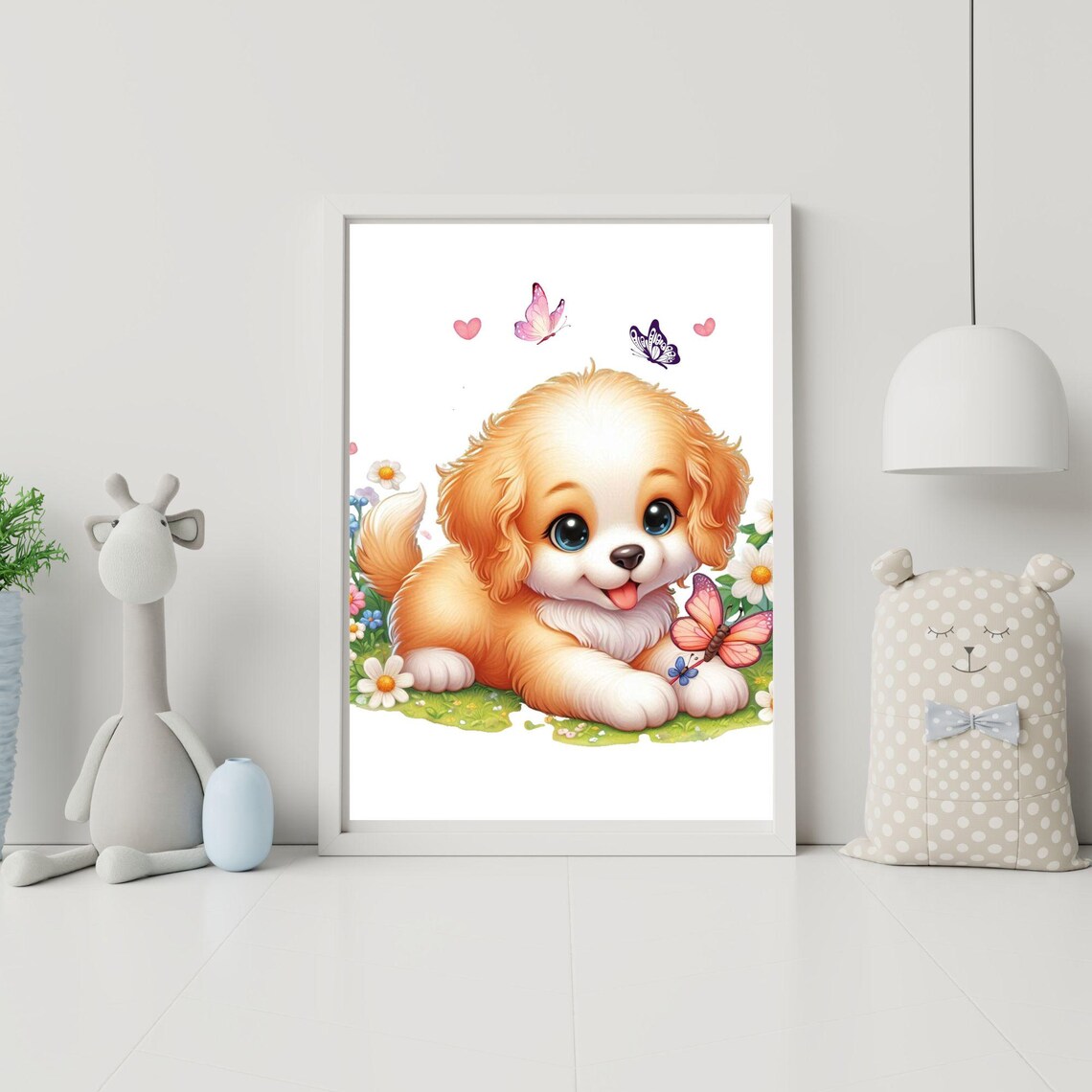 Golden Puppy Among Daisies and Butterflies in a Meadow Poster - Image 5
