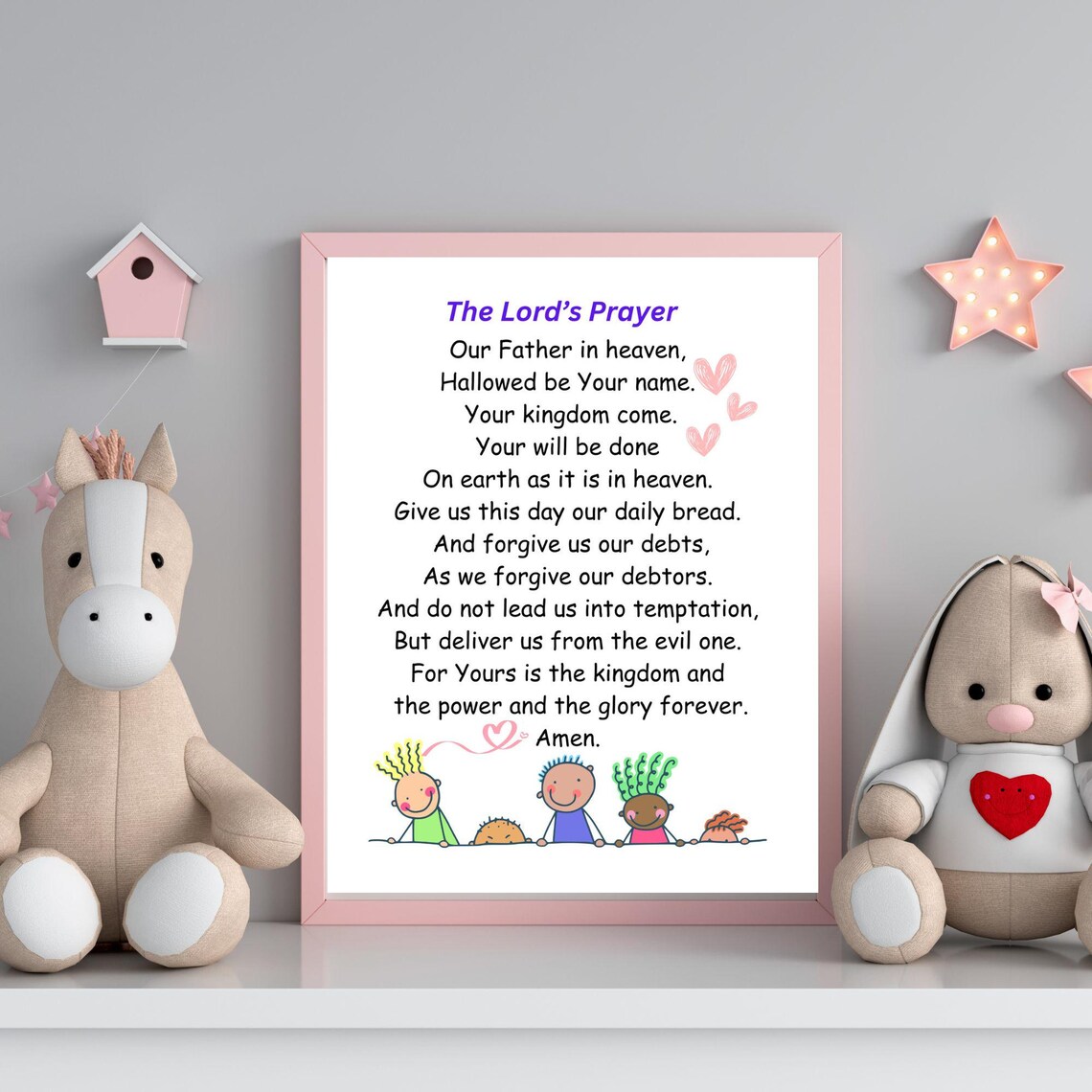 The Lord's Prayer Kids Bible Verse Art With Cute Doodle Children Poster - Image 4