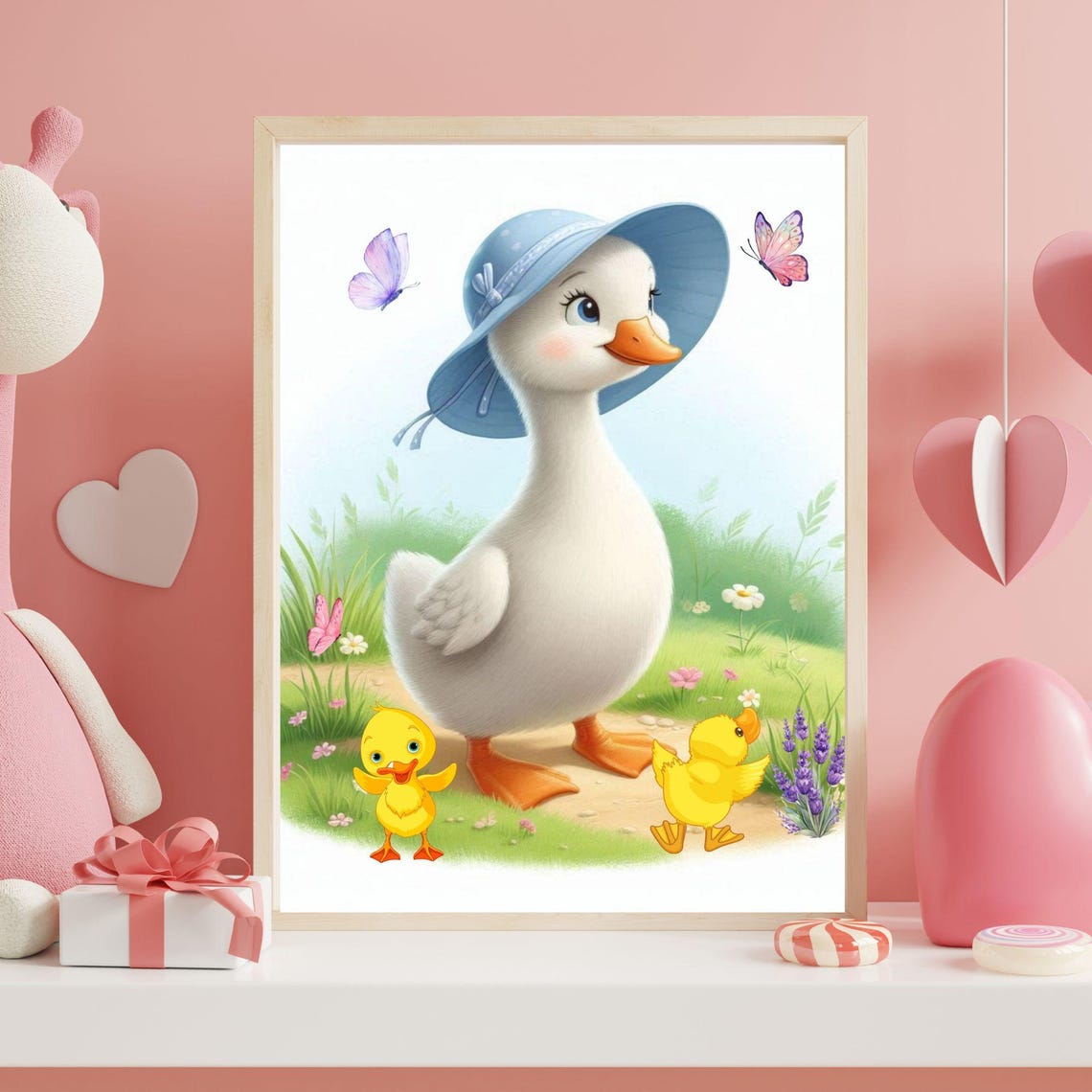 Mother Duck in a Blue Sun Hat With Two Ducklings Spring Poster - Image 4