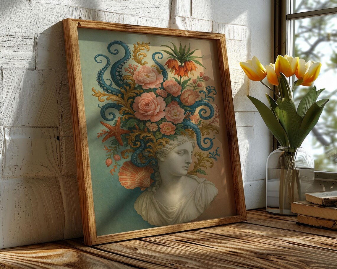 Surreal Floral Bust Rococo Sea Witch Art Print