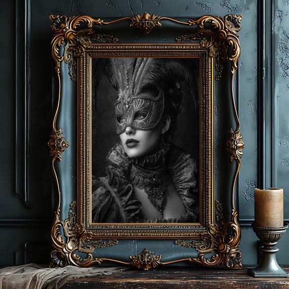 Elegant Masquerade Ball Art Print Baroque Costume With Gothic Flair