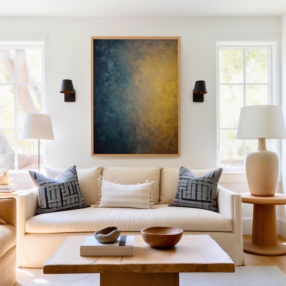 Abstract Blue And Gold Gradient Print Modern Textured Wall Art