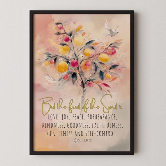 Fruit of the Spirit Bible Verse Watercolor Christian Art Poster