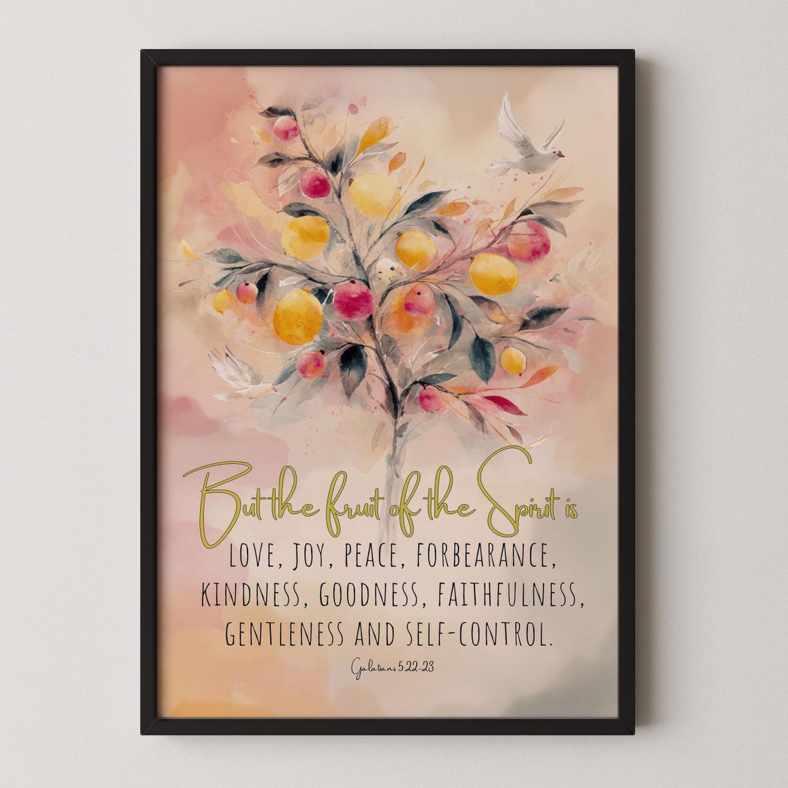 Fruit of the Spirit Bible Verse Watercolor Christian Art Poster