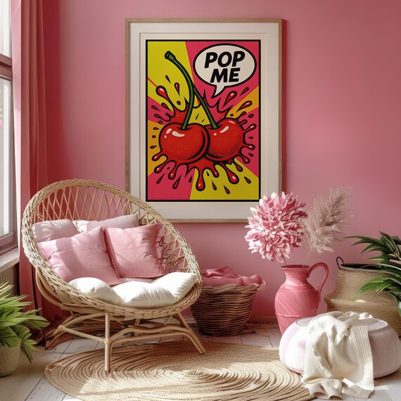 Pop Art Cherry Splash with Pop Me Speech Bubble Retro Poster