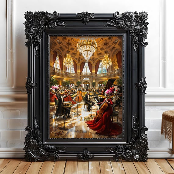 Whimsigoth Halloween Orchestra Art Print Spooky Dark Academia Decor
