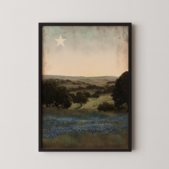 Texas Bluebonnet Field With Lone Star Hill Country Art Poster
