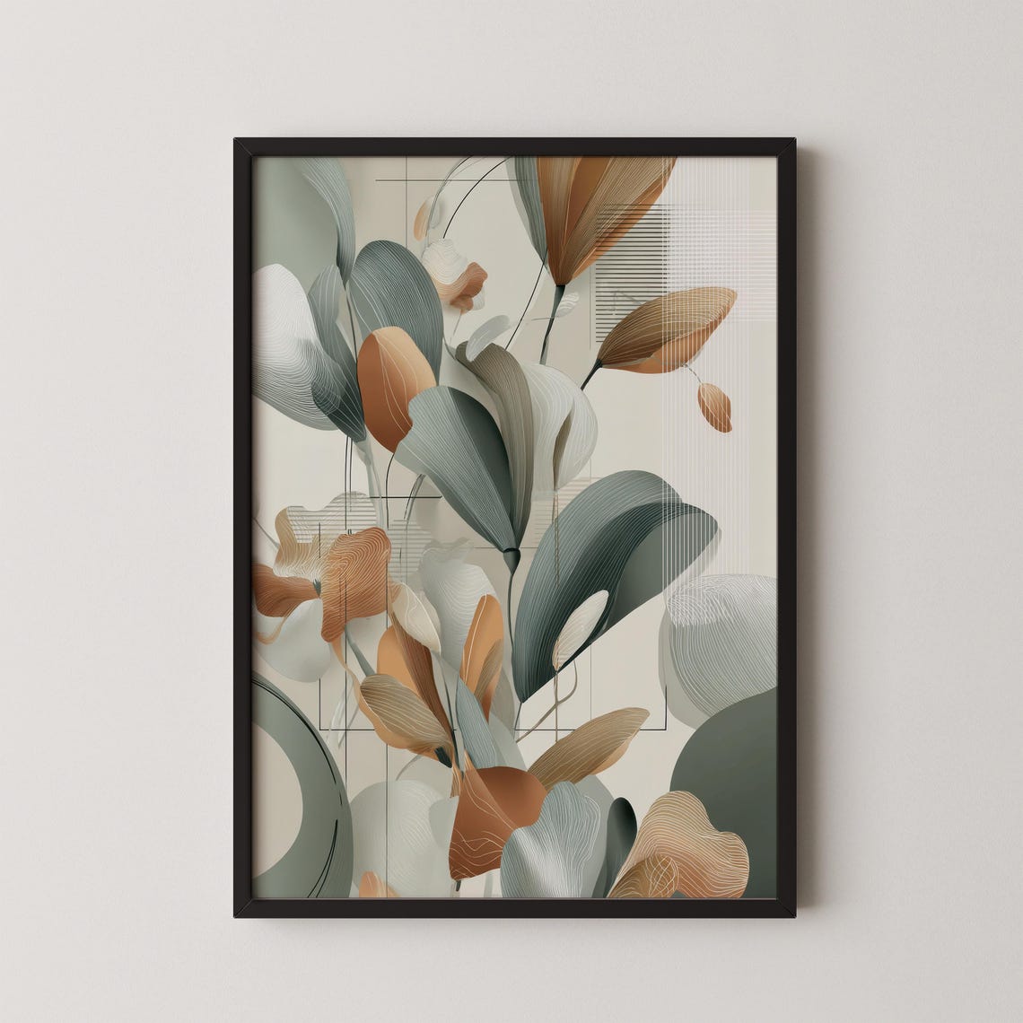 Abstract Sage Green And Terracotta Floral Organic Geometric Wall Art