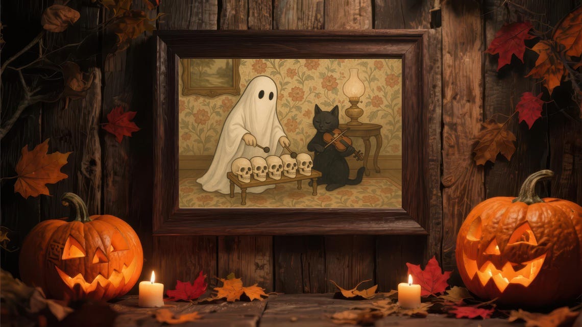 Spooky Cat Art Print Halloween Gothic Home Decor
