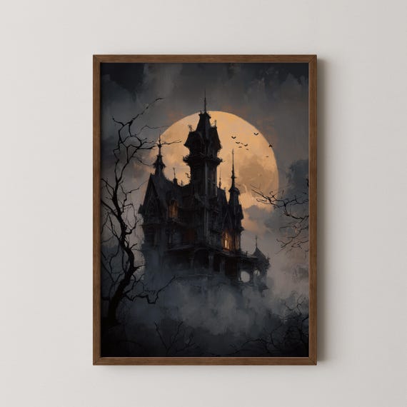 Gothic Haunted Manor Art Print Spooky Victorian House