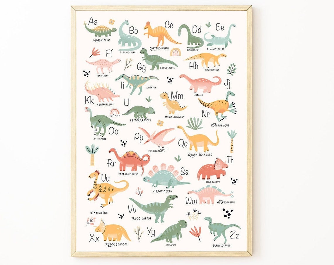 Dinosaur Alphabet Watercolor Nursery Art Print - Image 4