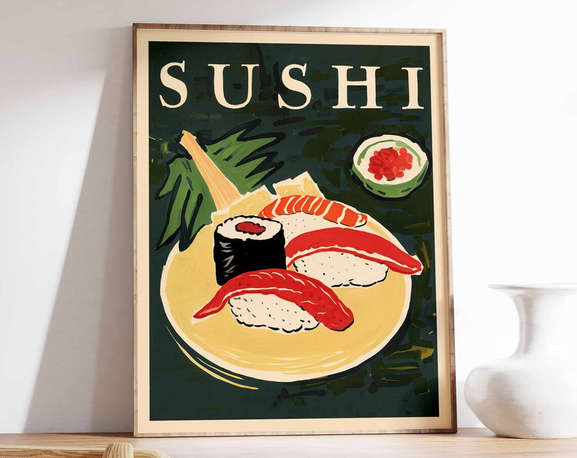 Sushi Platter Nigiri Maki Rolls Wasabi Japanese Food Art Poster