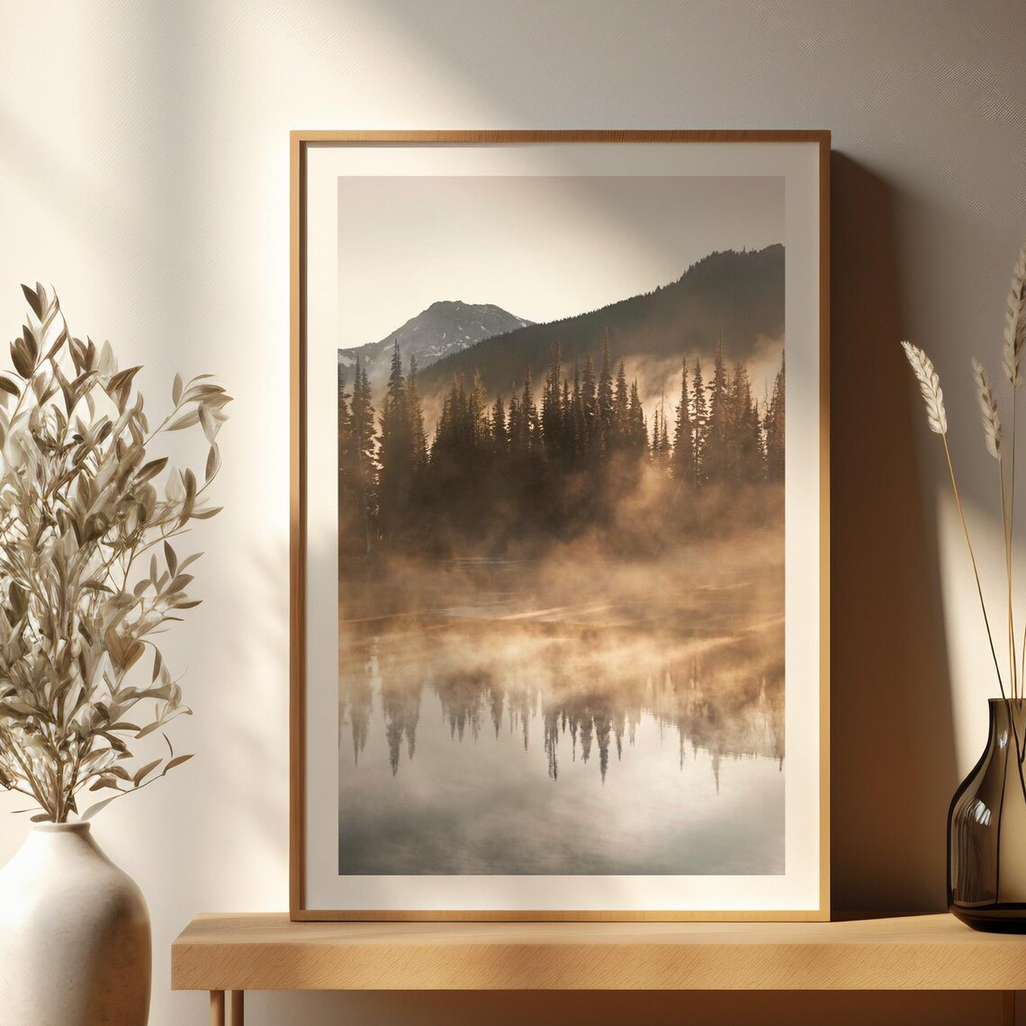 Mountain Landscape Art Print, Misty Forest Lake