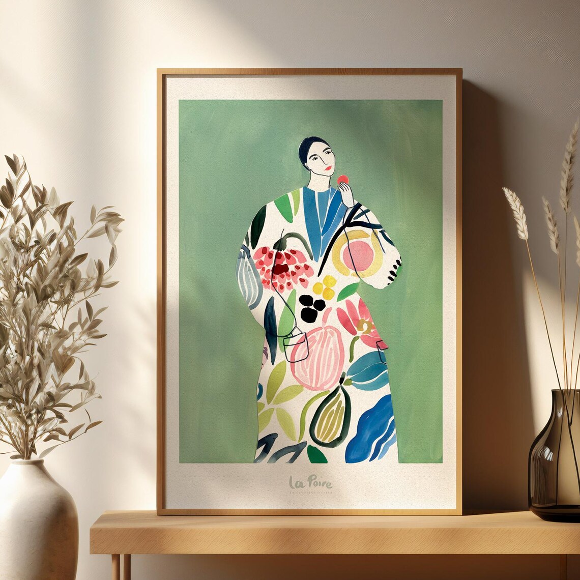 La Poire Pear Coat Print, Green Boho Abstract Art