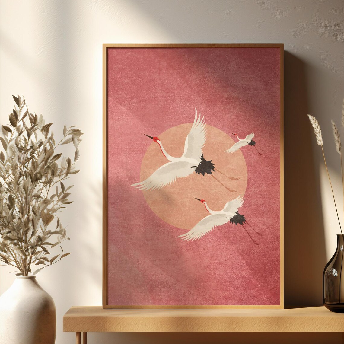 Abstract Pink Bird Art Print, Modern Art Deco Decor