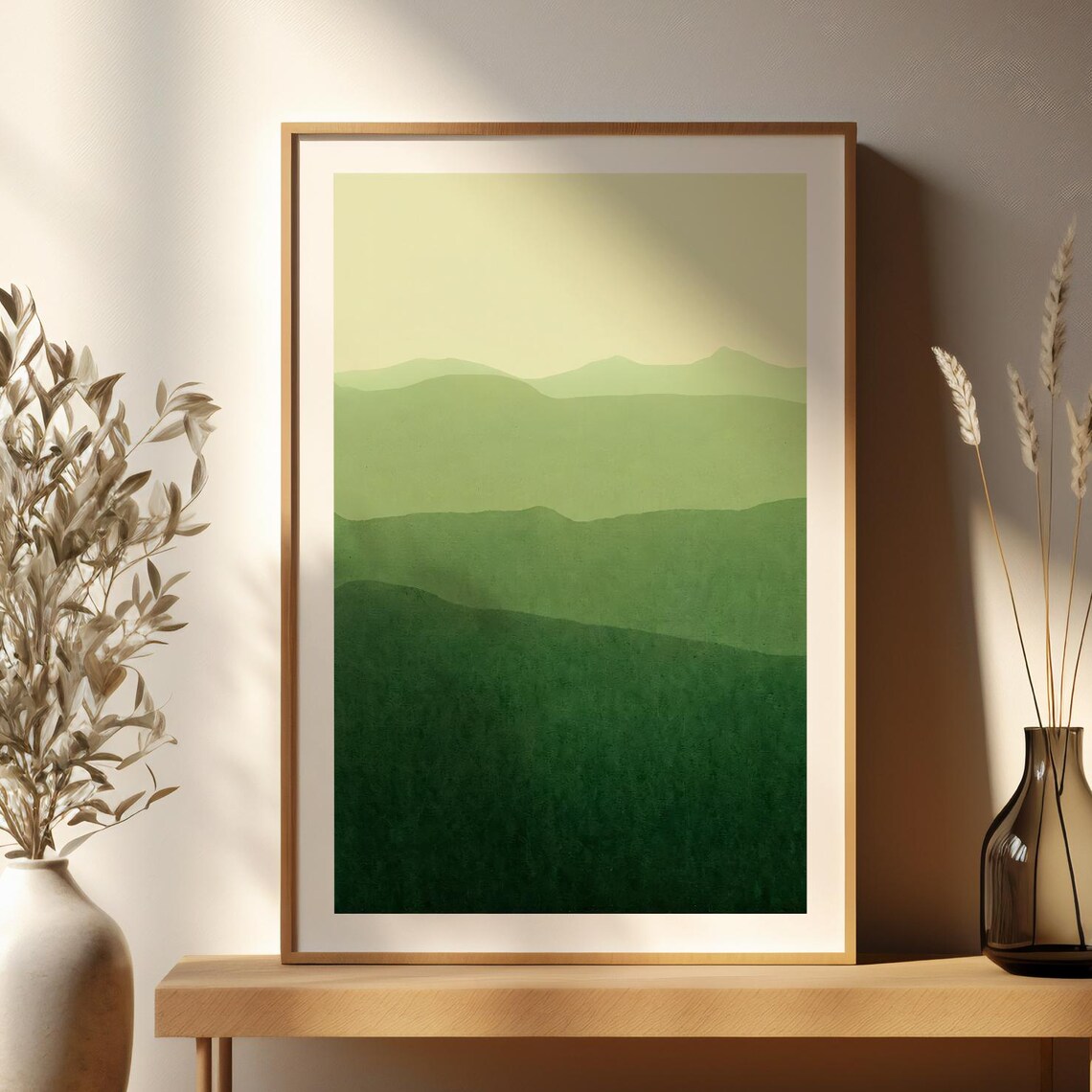 Green Mountain Landscape Minimalist Nature Art Print