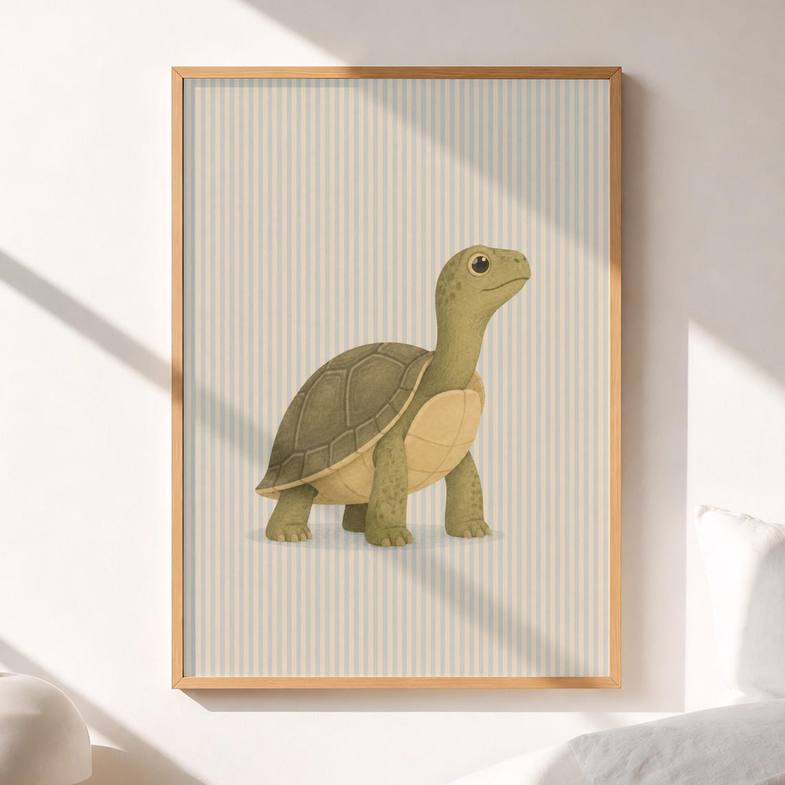 Cute Turtle Minimalist Nursery Kids Striped Background Poster