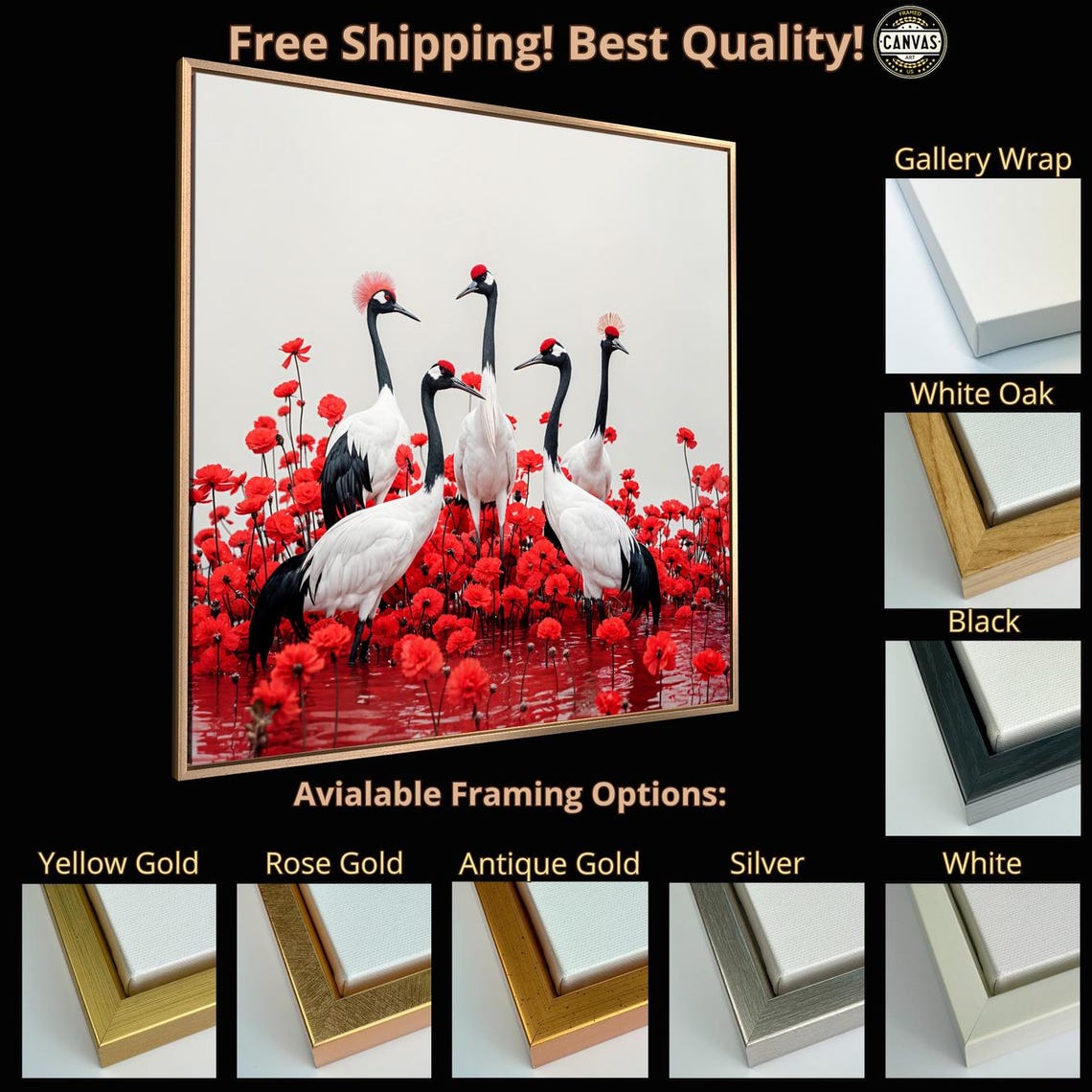 Red Crowned Cranes Among Scarlet Flowers Elegant Japanese Art Poster - Image 5