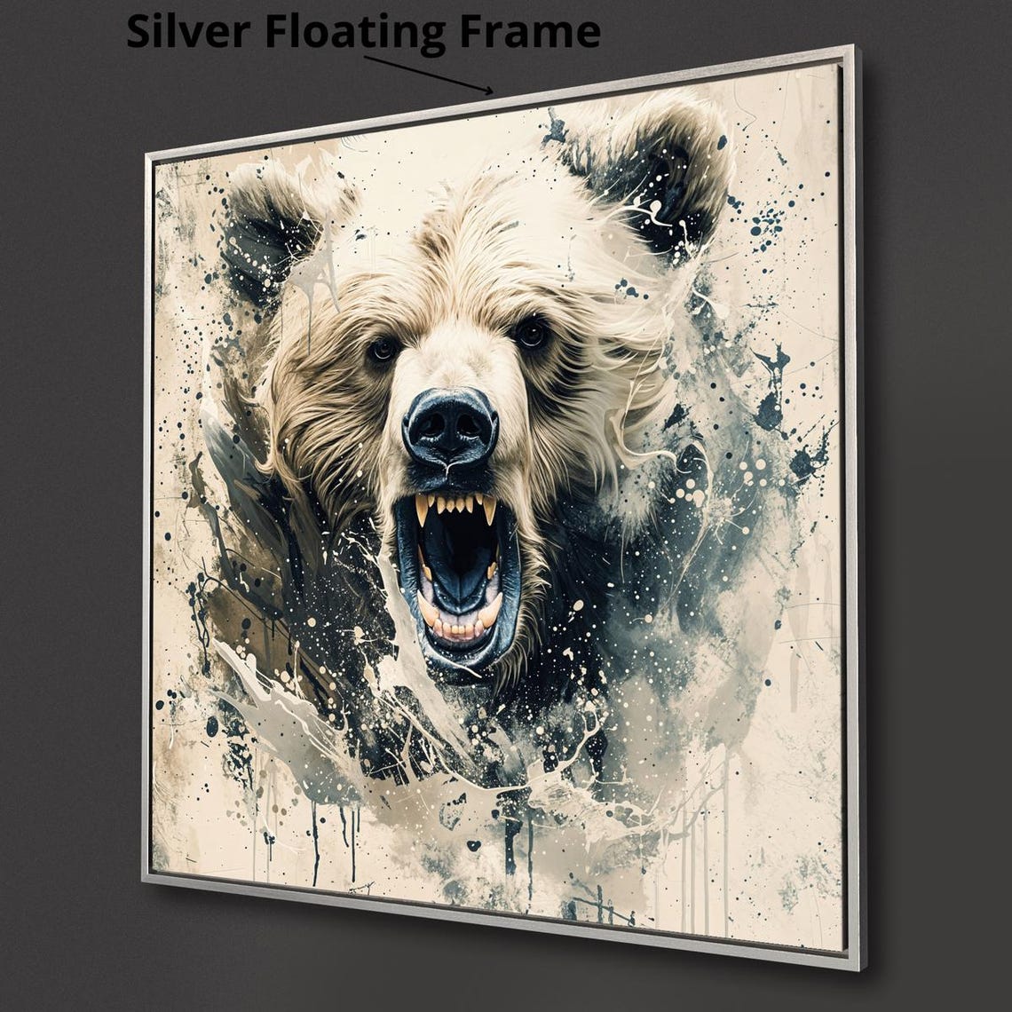 Fierce Roaring Bear Bared Teeth Monochrome Wildlife Portrait Poster - Image 2