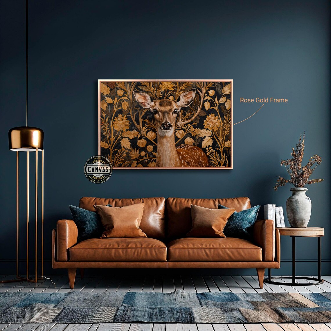 Elegant Deer Vintage Plant Art Print, Rustic Decor - Image 2