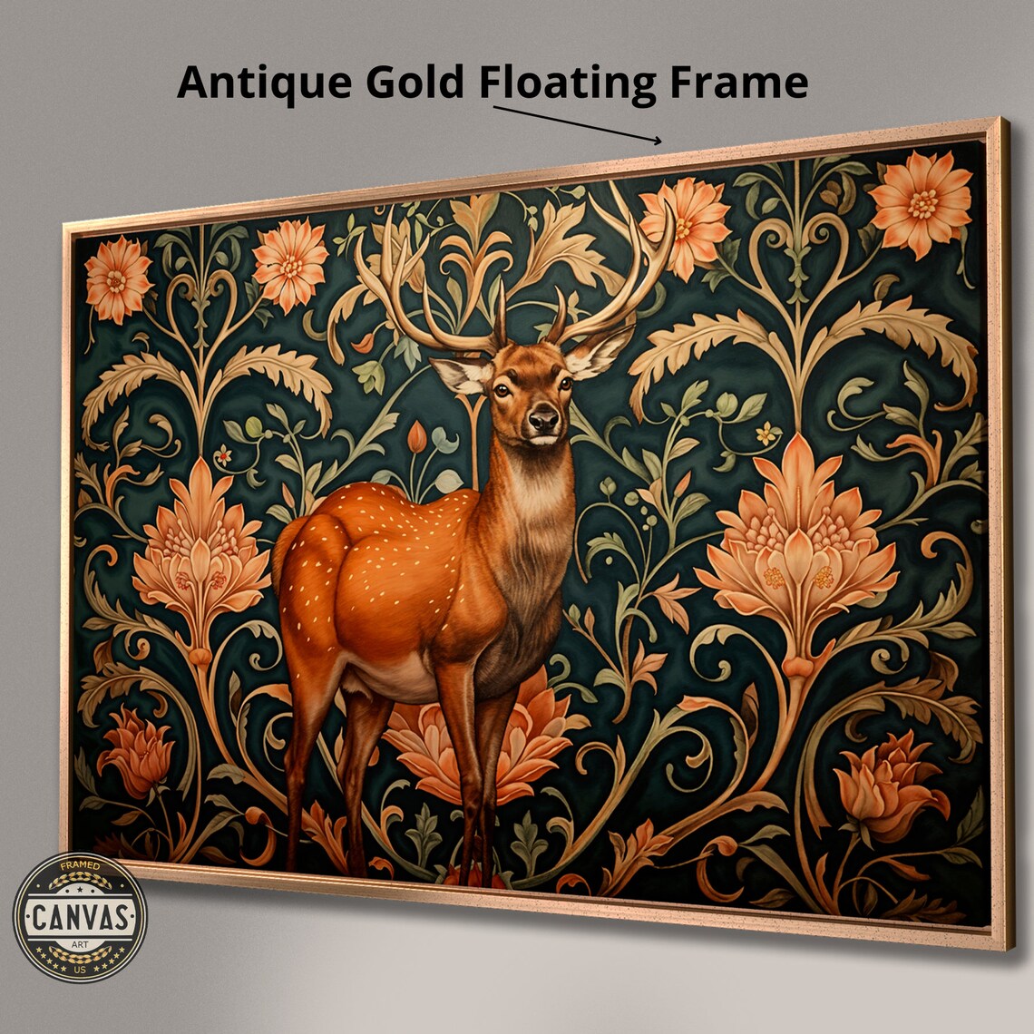 Elegant Deer Antlers Art Print, Floral Background - Image 4