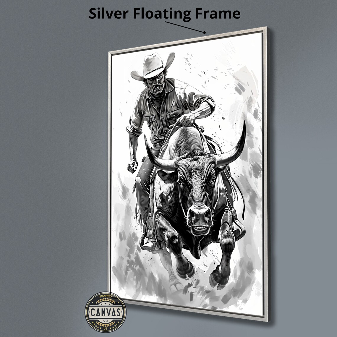 Bull Rider Rodeo Cowboy Black And White Western Sketch Art Poster - Image 2