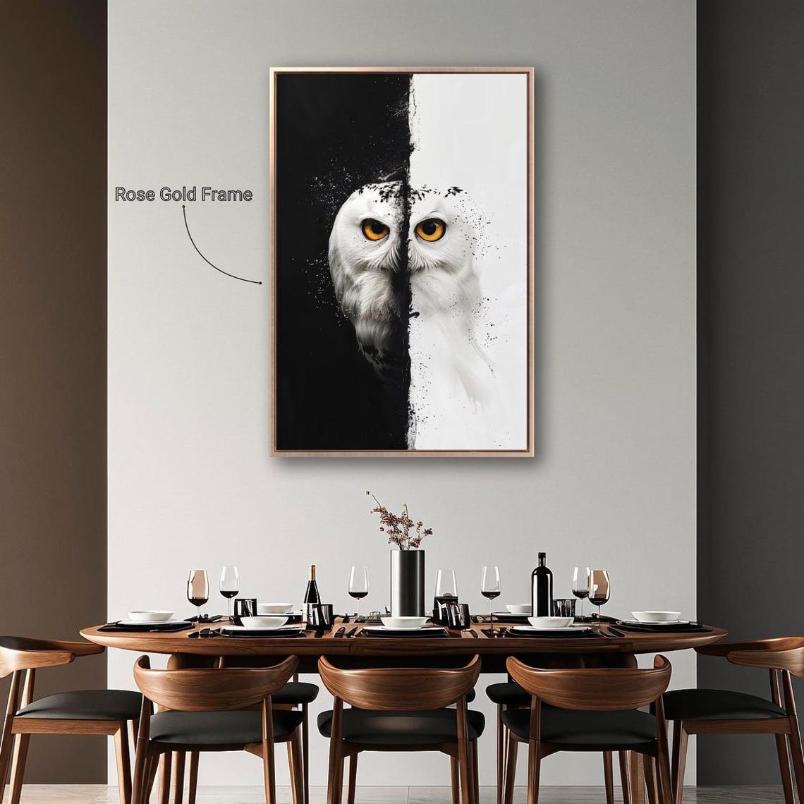 Snowy Owl Black White Split Background Abstract Wildlife Poster - Image 2