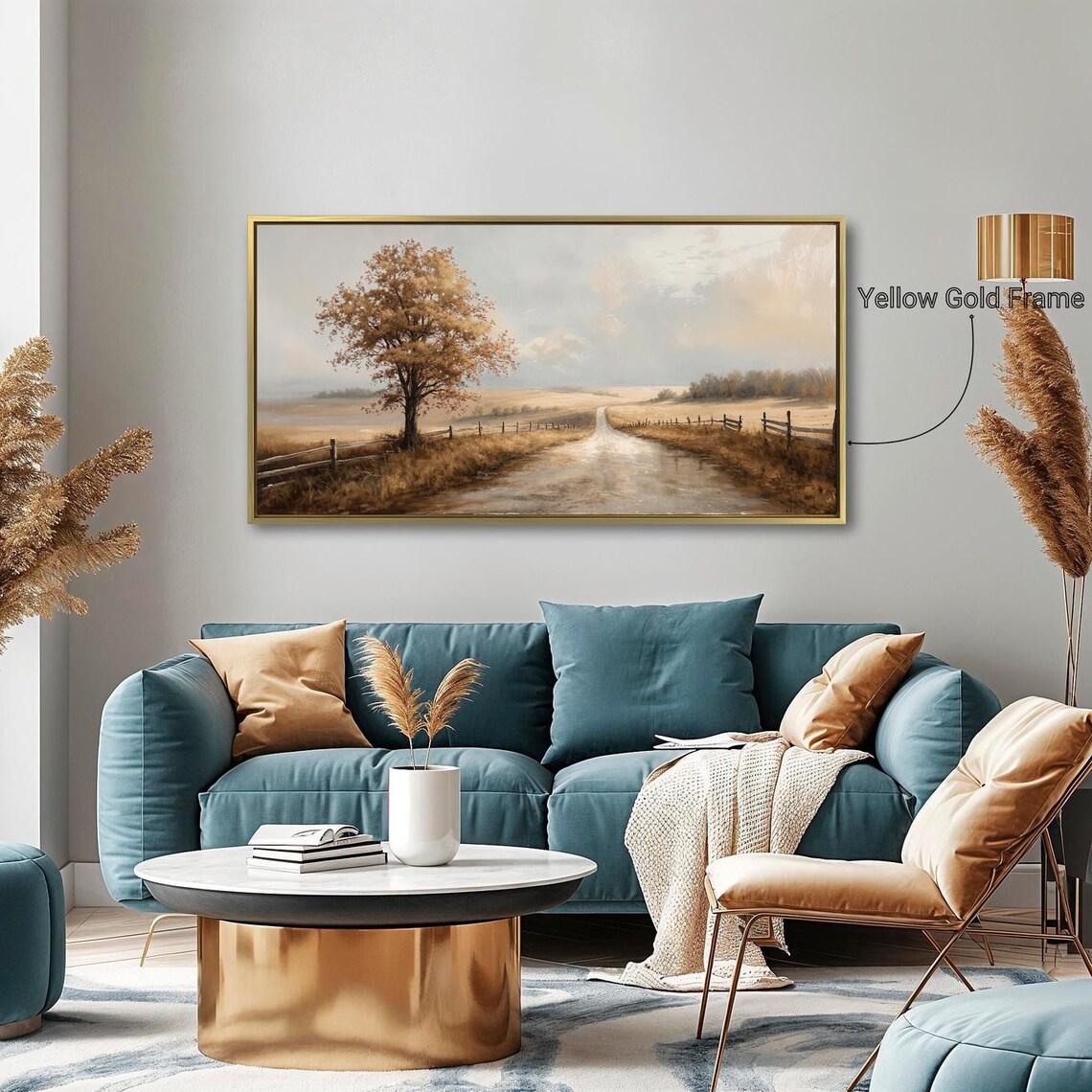 Autumn Country Road Golden Fields Fence Tree Farmhouse Poster - Image 4