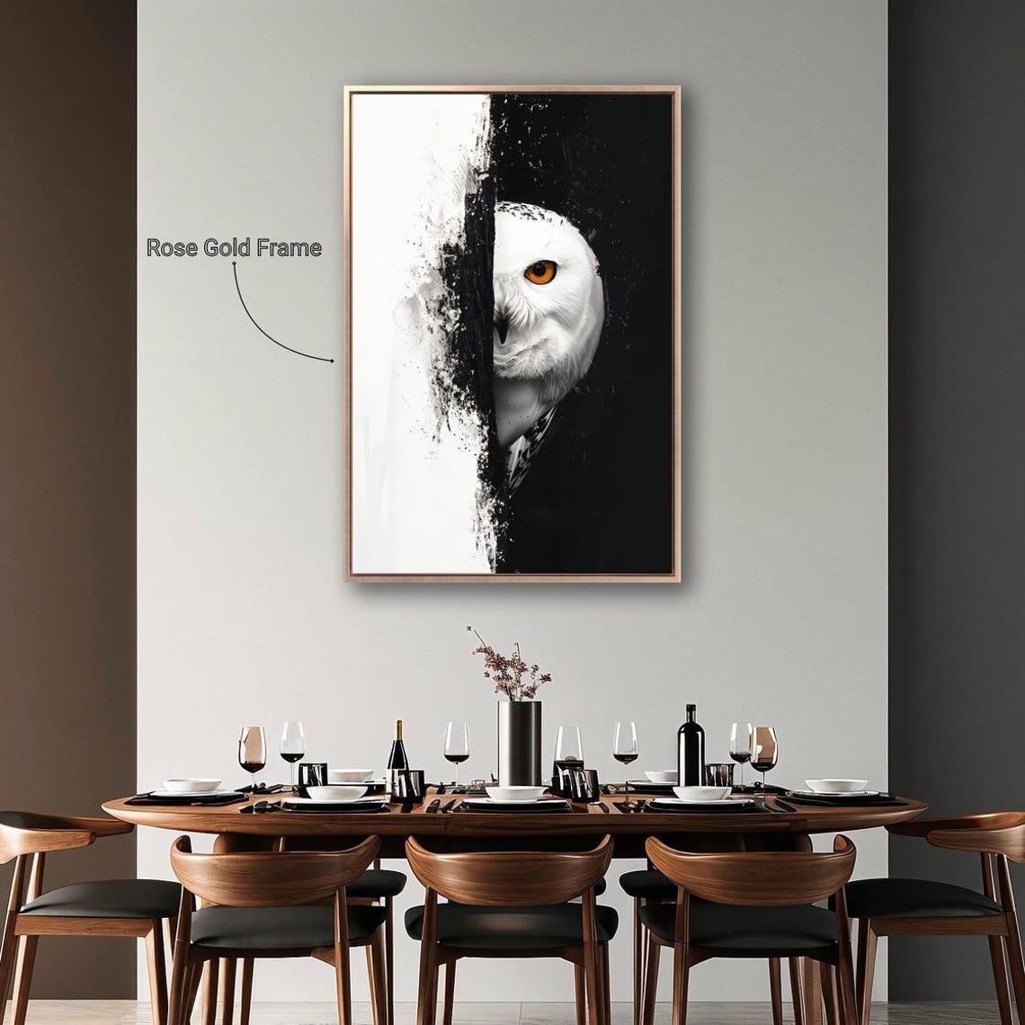 Snowy Owl Half Black White Night Abstract Bird Portrait Poster - Image 5