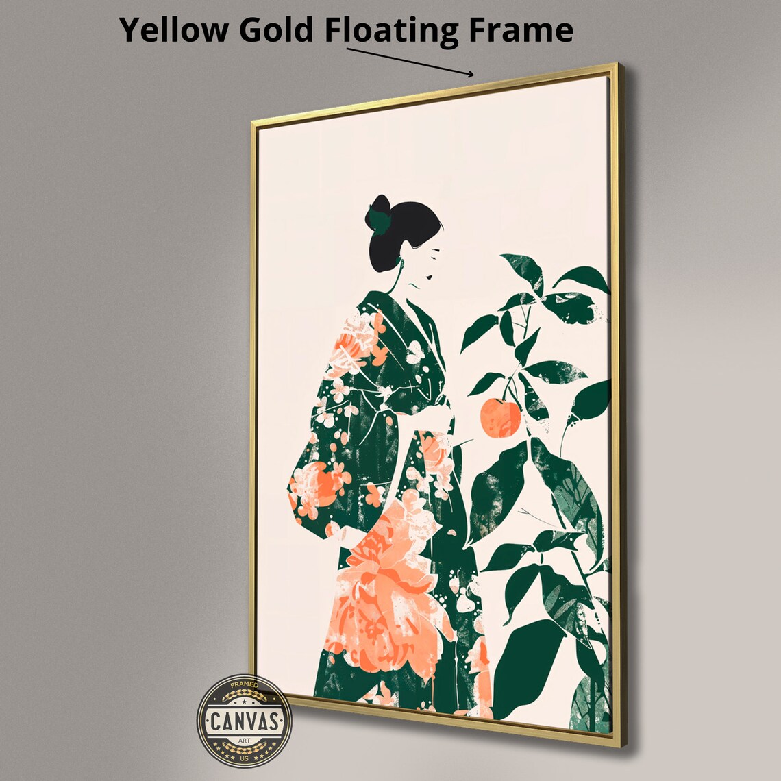 Japanese Woman In Green Floral Kimono Minimalist Asian Wall Poster - Image 2