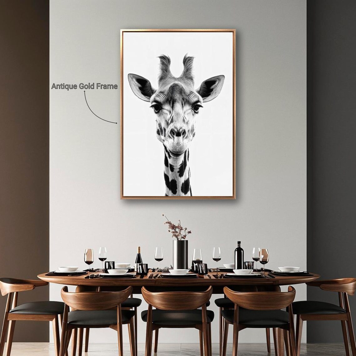 Black And White Giraffe Portrait Minimalist Safari Animal Wall Poster - Image 3