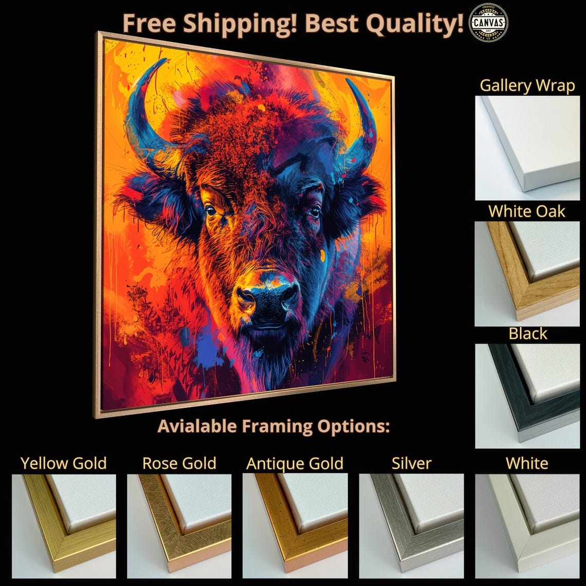 Colorful Bison Head Neon Orange Blue Pop Abstract Wildlife Art Poster - Image 5