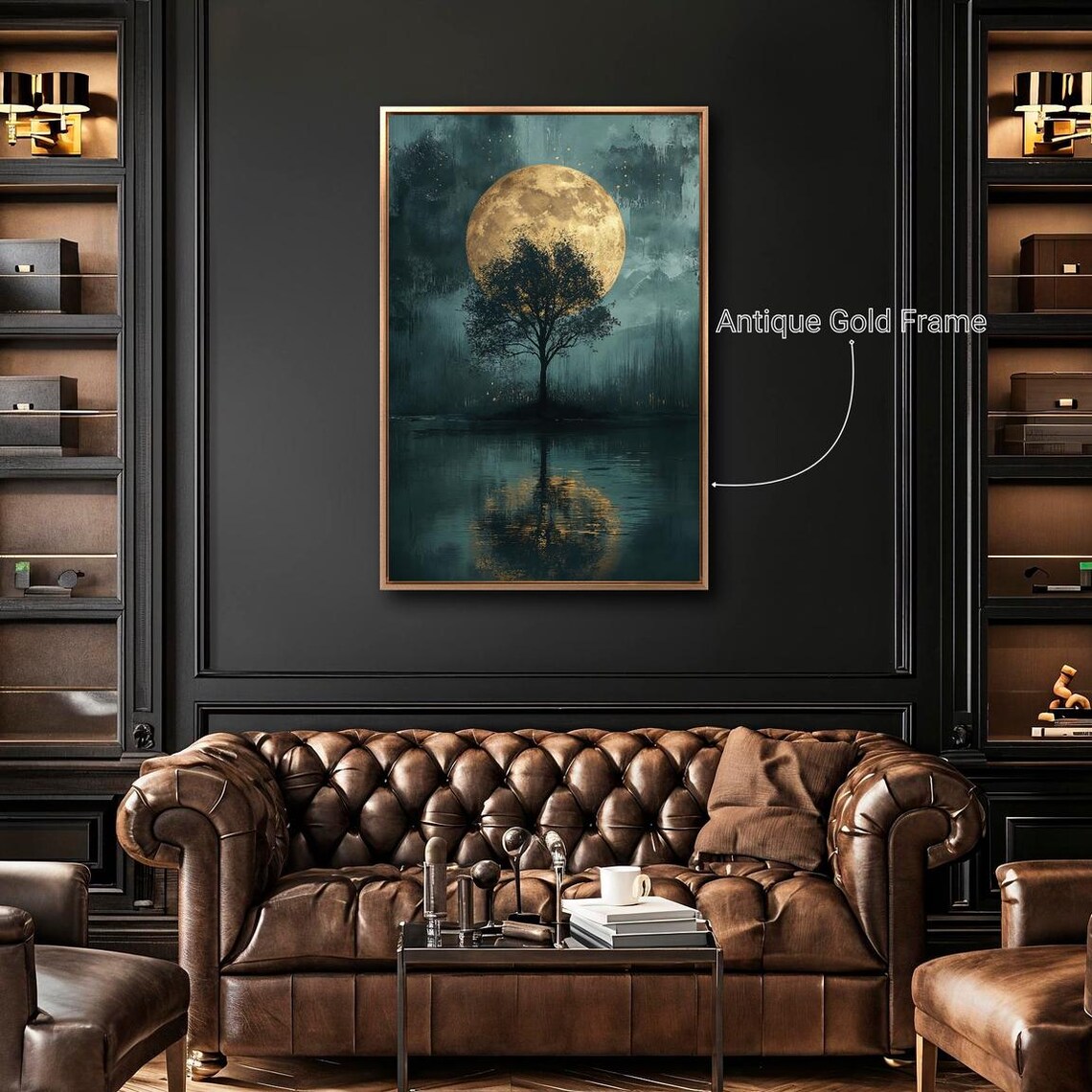 Silhouette Tree Luxury Framed Print Large Full Moon Wall Art Water Reflection Painting Print Night Scene Decor Ready To Hang - Image 4