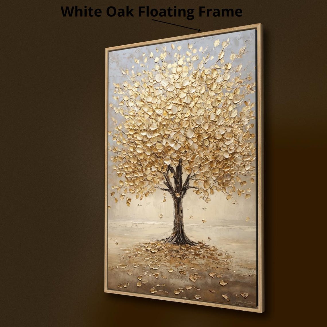 Golden Tree Of Life Falling Gold Leaves Vertical Abstract Wall Poster - Image 3