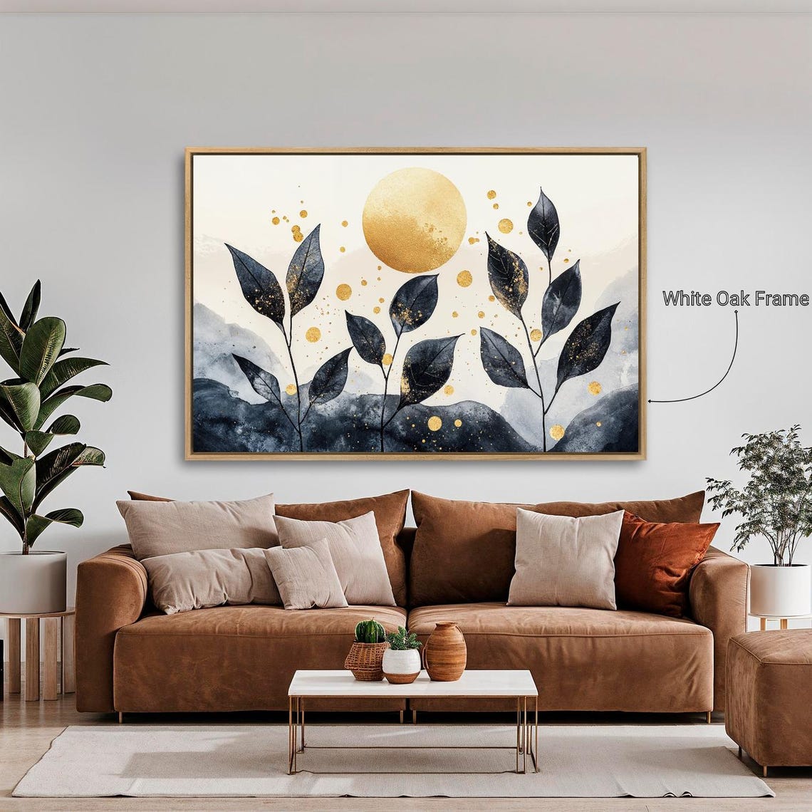 Elegant Black Stylized Leaves Gold Sun Botanical Abstract Art Print - Image 4