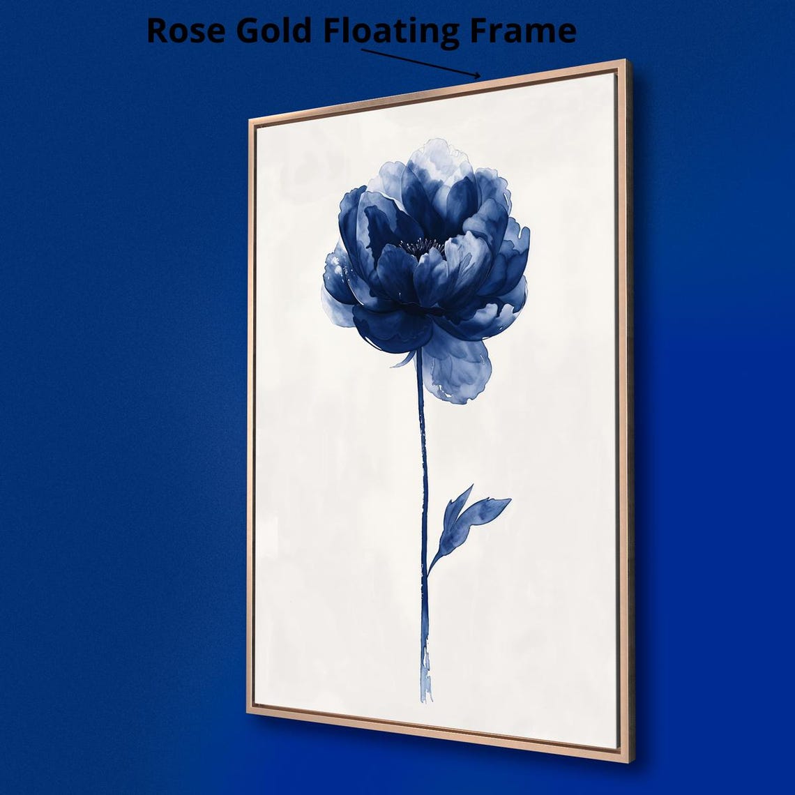 Blue Peony Single Stem Minimalist Watercolor Botanical Wall Art Print - Image 2