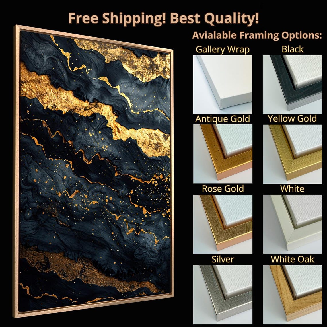 Black Marble Gold Veins Abstract Luxury Modern Art Wall Decor Poster - Image 4