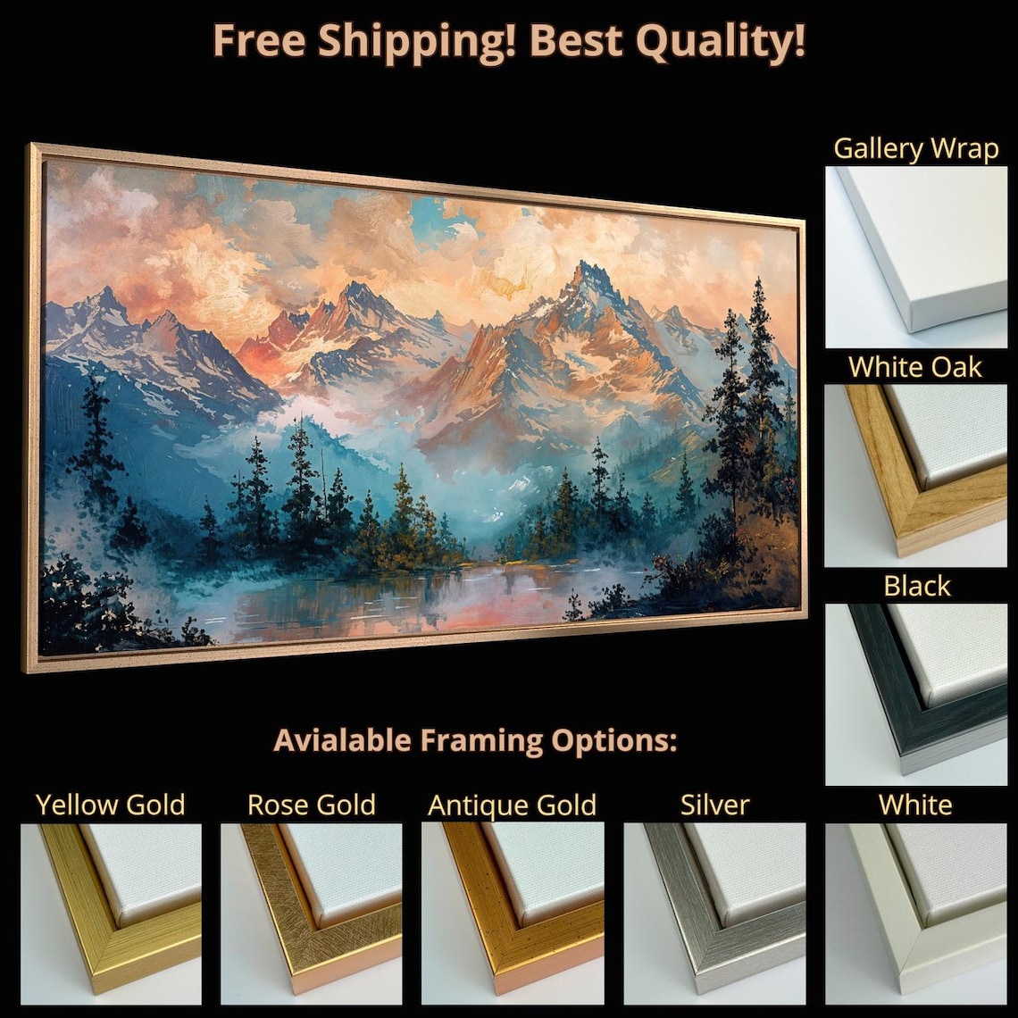 Mystic Mountain Landscape, Snowy Peaks and Lake Art Print - Image 6