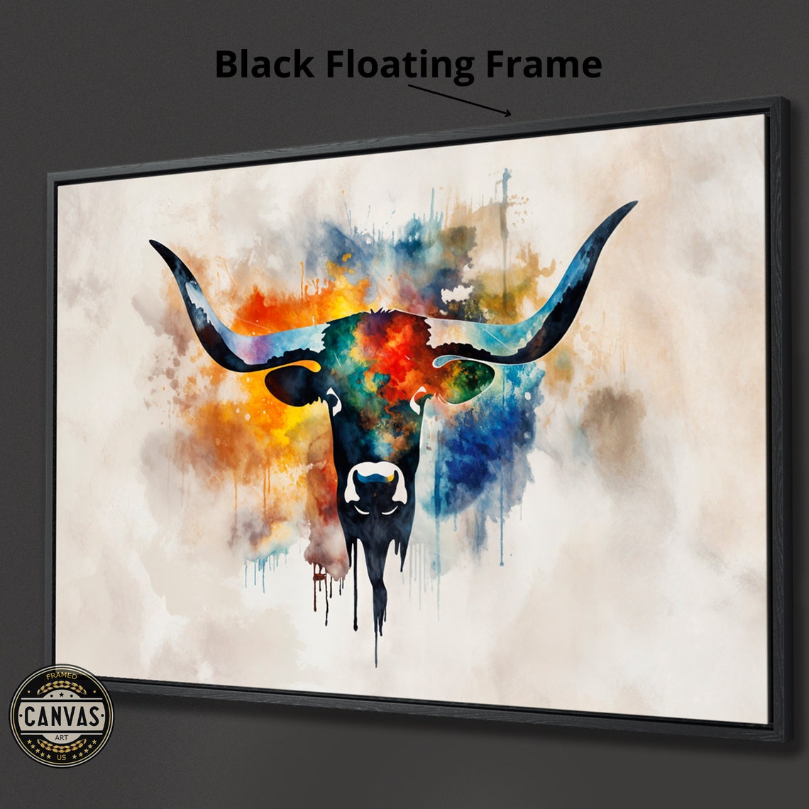 Longhorn Bull Head Colorful Abstract Watercolor Animal Wall Poster - Image 3