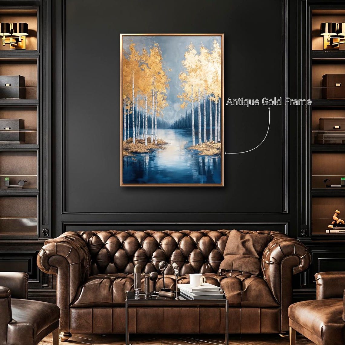 Golden Birch Trees Blue Lake Serene Forest Landscape Art Print - Image 4
