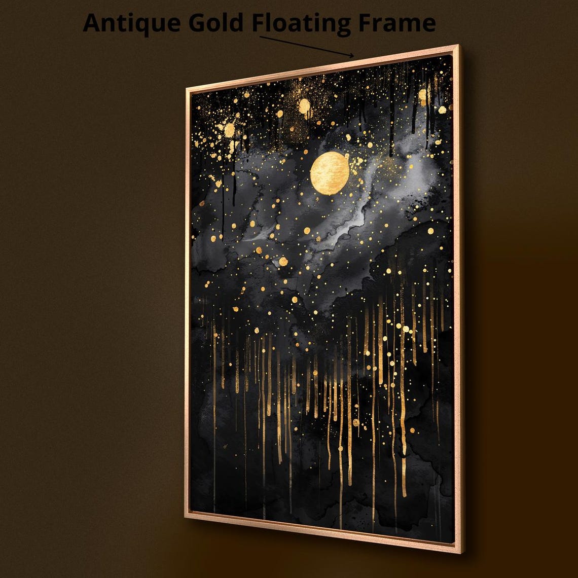 Black Gold Moonlit Night Sky Starry Celestial Abstract Poster - Image 3