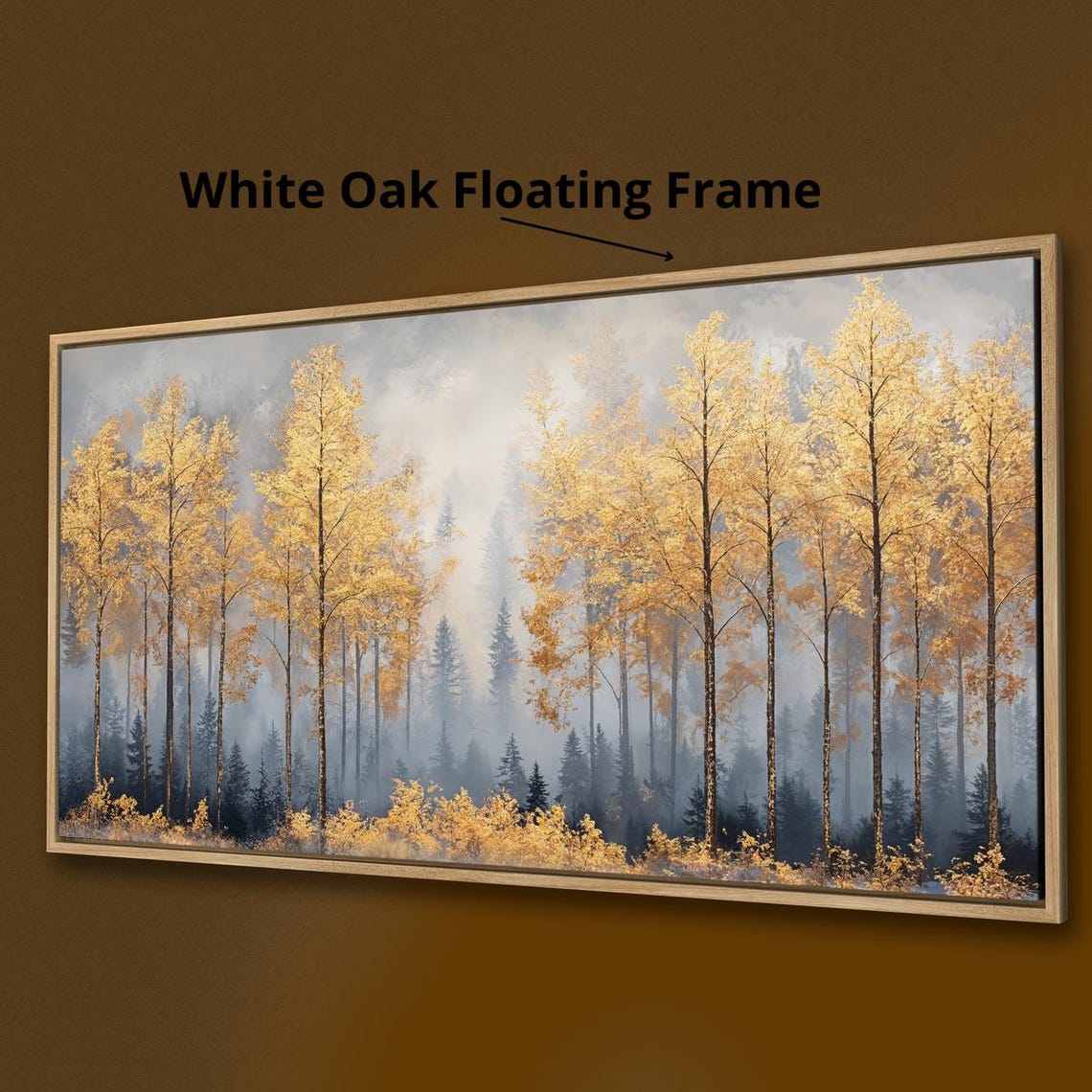 Golden Birch Forest In Night Mist Autumn Trees Landscape Wall Poster - Image 3