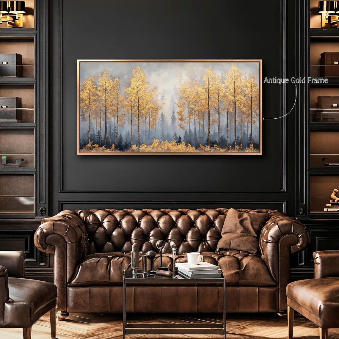 Golden Birch Forest In Night Mist Autumn Trees Landscape Wall Poster - Image 4