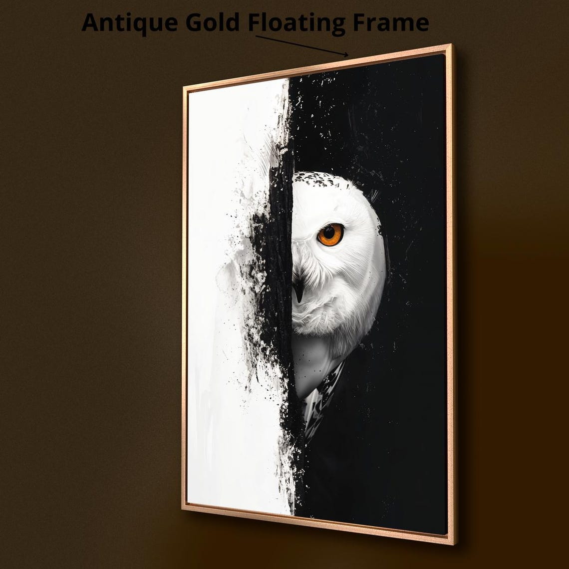 Snowy Owl Half Black White Night Abstract Bird Portrait Poster - Image 2