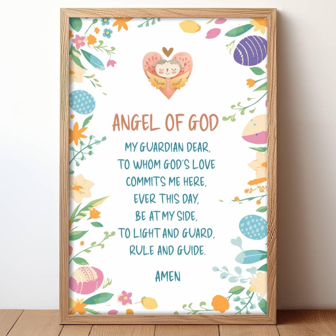 Angel of God Guardian Prayer Cute Nursery Kids Room Wall Art